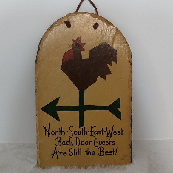 Plain Jane Handcrafted Slate Art Vintage Rooster Weather Vane Image - Picture 2 of 6
